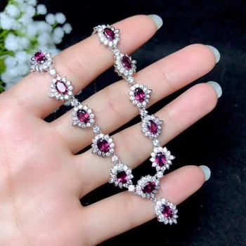 

Natural red garnet necklace S925 silver natural purple crystal necklace Fashion round Sun flower woman gift party fine jewelry