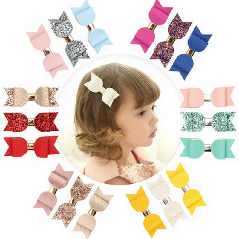 

3pcs Mermaid Hair Bows Glitter Hair Clip Rose Gold Sparkly Leather Pretty Headband Hairpins Princess Party Headdress