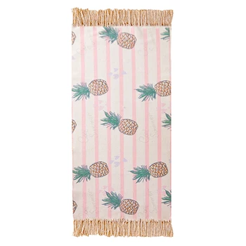 

100% Cotton Hand-Woven Tassels Pineapple Fruit Printed Rug Mat for Indoor/Outdoor Chair Couch Picnic Camping Beach Floor Mat