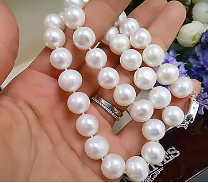 

gorgeous baroque 9-10mm south sea white pearl necklace 18inch 925s