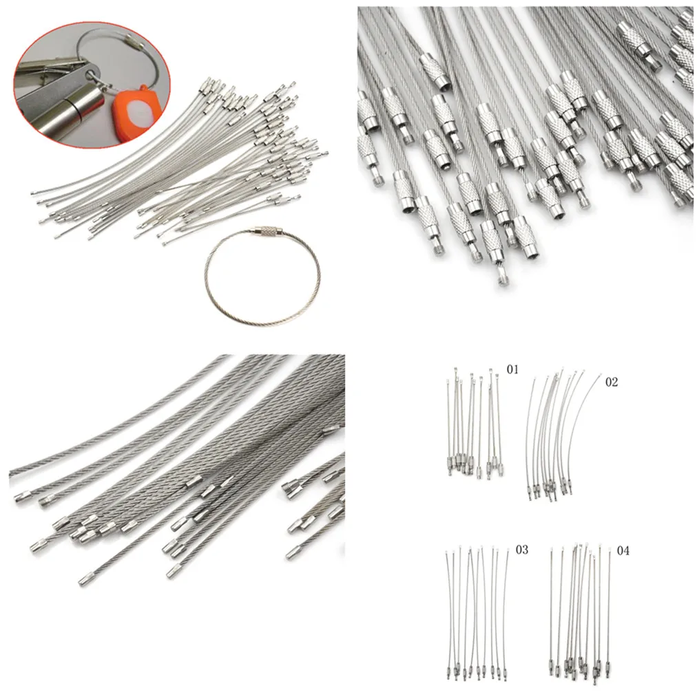 

10Pcs Screw Locking Stainless Steel Wire Keychain Cable Rope Key Holder Keyring Key Chain Rings Cable Outdoor Hiking Keychains