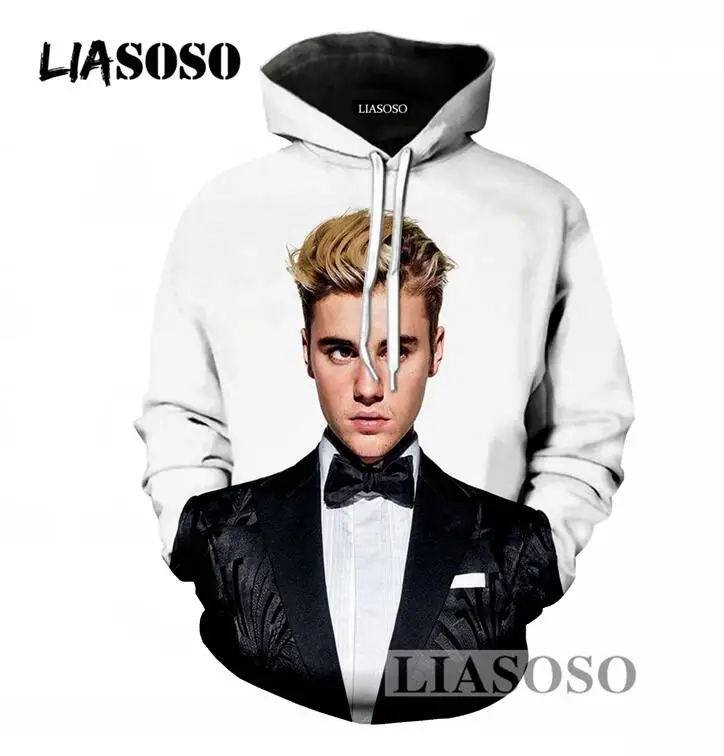 LIASOSO Popular Men/Women Hoodies Casual Long Sleeve Sweatshirt 3D Print Singer Justin Bieber Pullover Hoodies Loose Hooded T696