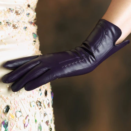 KLSS Брендовые женские перчатки из натуральной кожи модные трендовые женские перчатки из овчины высококачественные перчатки из козьей кожи зимние плюс бархатные K31 - Цвет: purple