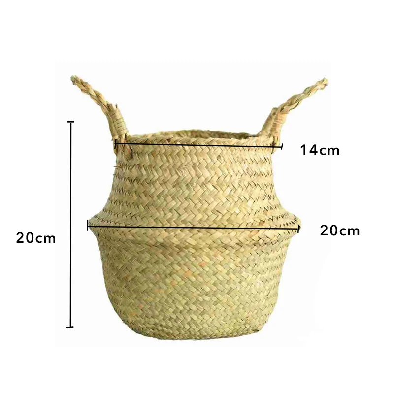 Garden Plant Flower Pot Handmade Rattan Storage Basket Foldable Seagrass Straw Hanging Woven Handle Toy Storage Container 1Pc - Цвет: A