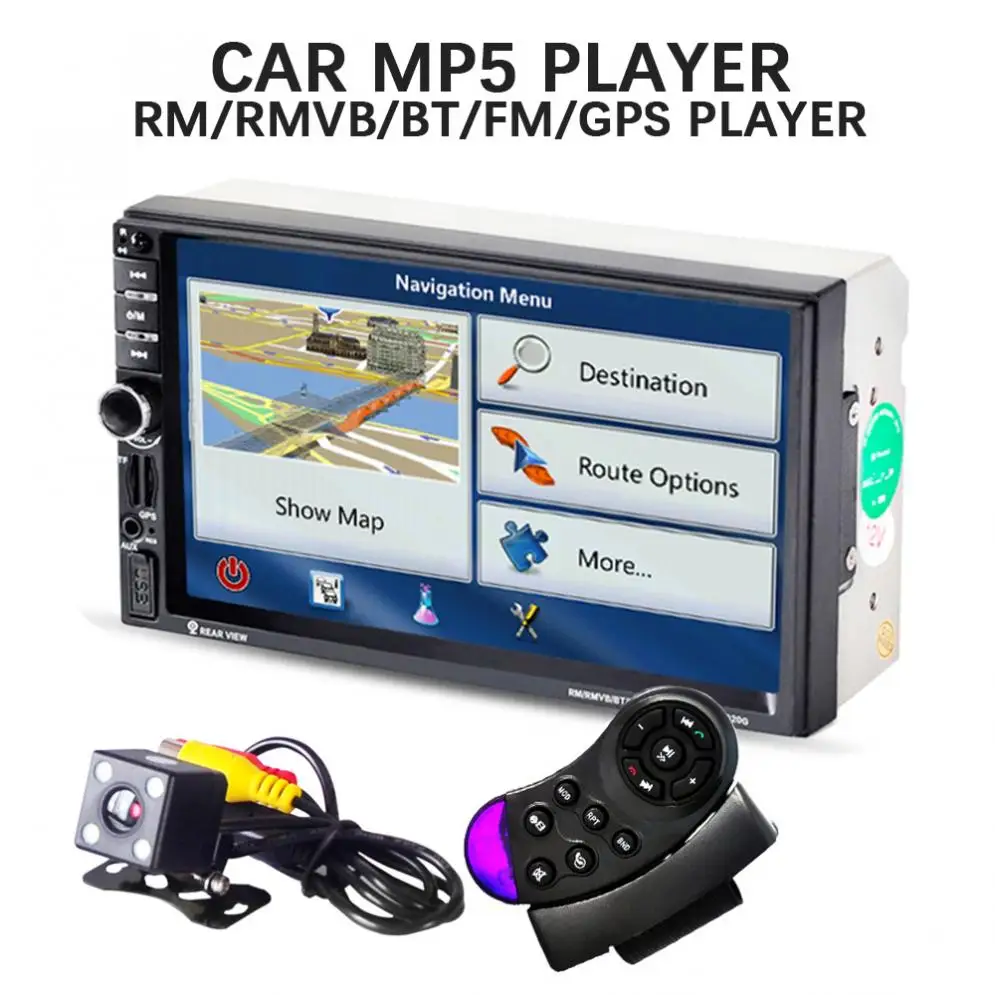 

7INCH 2 Din Bluetooth Car Stereo MP5 Player GPS Navigation Support Mirror Link with Rear View Camera& Steering Wheel Control
