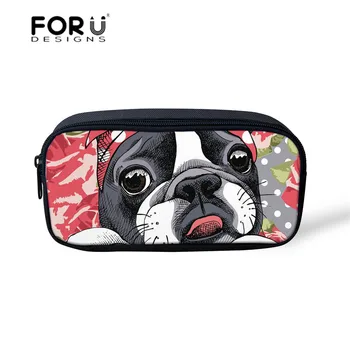

FORUDESIGNS Boston Terrier Women Make up Cases Cosmetic Bags 3D Pencil Pouch Children Girl Holder Boys Travel Portable Supplies
