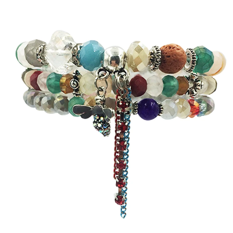 

3pcs/set pop Vintage Bohemian Handmade bee cute animal Crystal Beads Bracelet Nature stone Bohe Woman bracelets Femme Band New