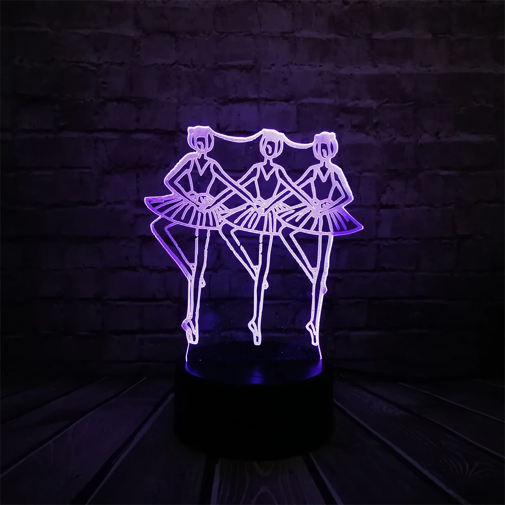 

Three Girl Ballet Dancer 3D Lamp LED USB Table Night Light Multicolor Lava RGB Battery Lighting Luminaria Christmas Kid Toy Gift