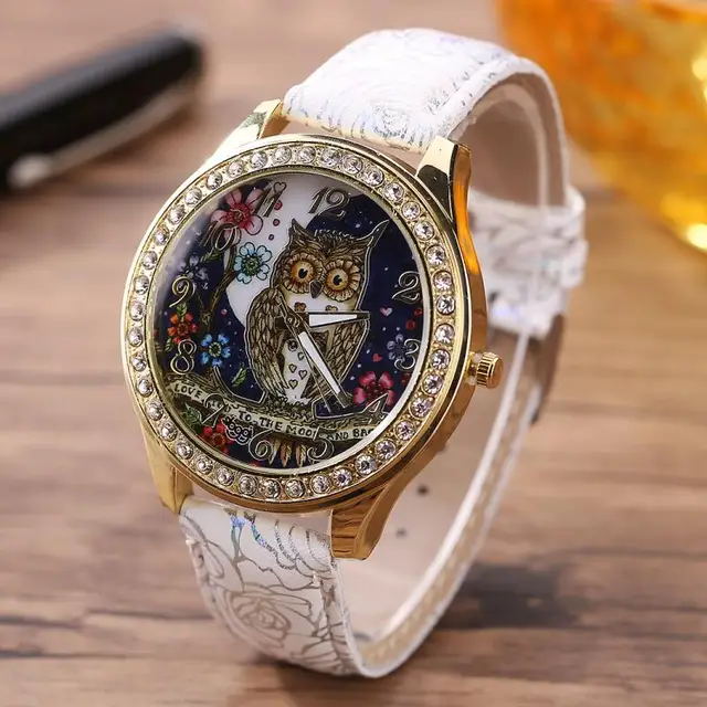 MINHIN Newest Design Cartoon Owl Ladies Watch Roses Pattern PU Leather Watches W MINHIN Newest Design Cartoon Owl Ladies Watch Roses Pattern PU Leather Watches W