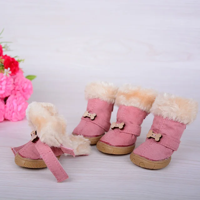 Classic Soft Small Dog Boots Winter Warm Cute Pink Shoes Teddy Dog Snow
