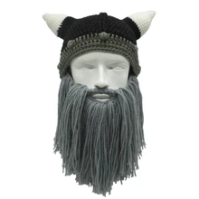 Мужская/женская зимняя вязаная шапочка Викинга, шапка с бородой, костюм ручной работы, шапка для костюмированной вечеринки, реквизит для фотосессии