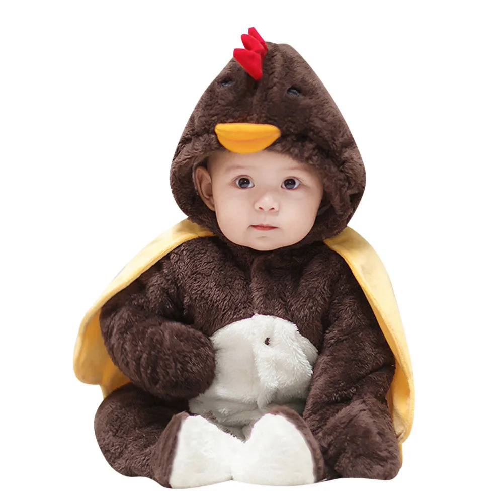 Новые Лидер продаж Детская Костюмы для малышей Одежда для маленьких мальчиков и девочек теплая Толстая теплая одежда с рисунками героев мультфильмов, толстовка с изображением животного ромперы, детский комбинезон