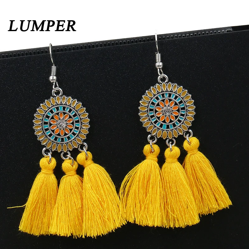 

LUMPER 12 colors Fashion Ethnic Long Tassel Earrings Bohemian Flower Statement Drop Dangle Earrings For Women Accessories 08