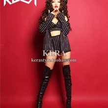 Женский полосатый костюм модный полный сверло яркий сверло супер вспышка вертикальные женские Комбинезоны Женский певица костюмы вечерние костюмы GOGO