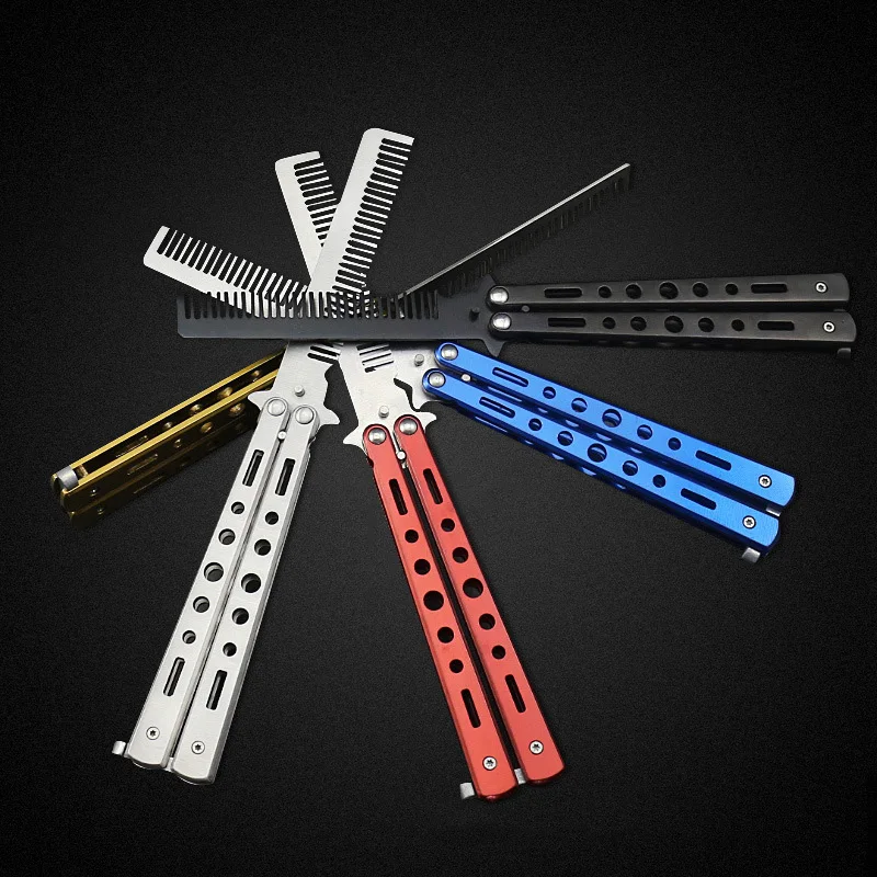 расческа бабочка Pro салон Нержавеющая сталь складной нож бабочки Balisong Стиль Ножи гребень инструмент черный, серебристый цвет Прохладный