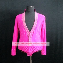 Мужские боди для танцев, рубашки для латинских танцев, рубашки для латинских танцев для мальчиков, подгоняемые размеры и цвет или стиль, розово-красный