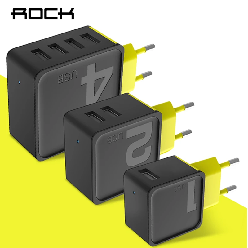 ROCK Sugar 2 4 USB Wall Phone Charger 5V 2.4A 4A Fast Travel Adapter For iPhone Samsung EU Plug Phone Dual USB Charger