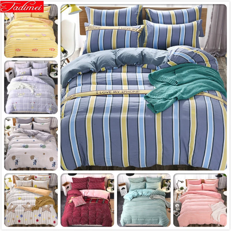 

Stripe Plaid Bedlinen Washable Cotton 3/4 pcs Bedding Set Kids Bedclothes 1.5m 1.8m 2m Bedsheet King Queen Twin Size Duvet Cover