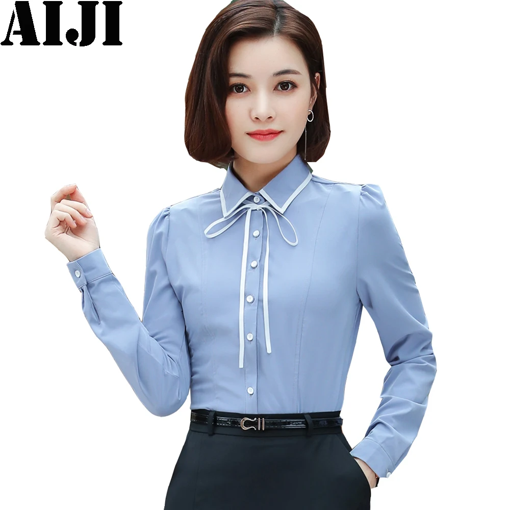 2018 bow tie women blouse long sleeve office shirt spring autumn white ...