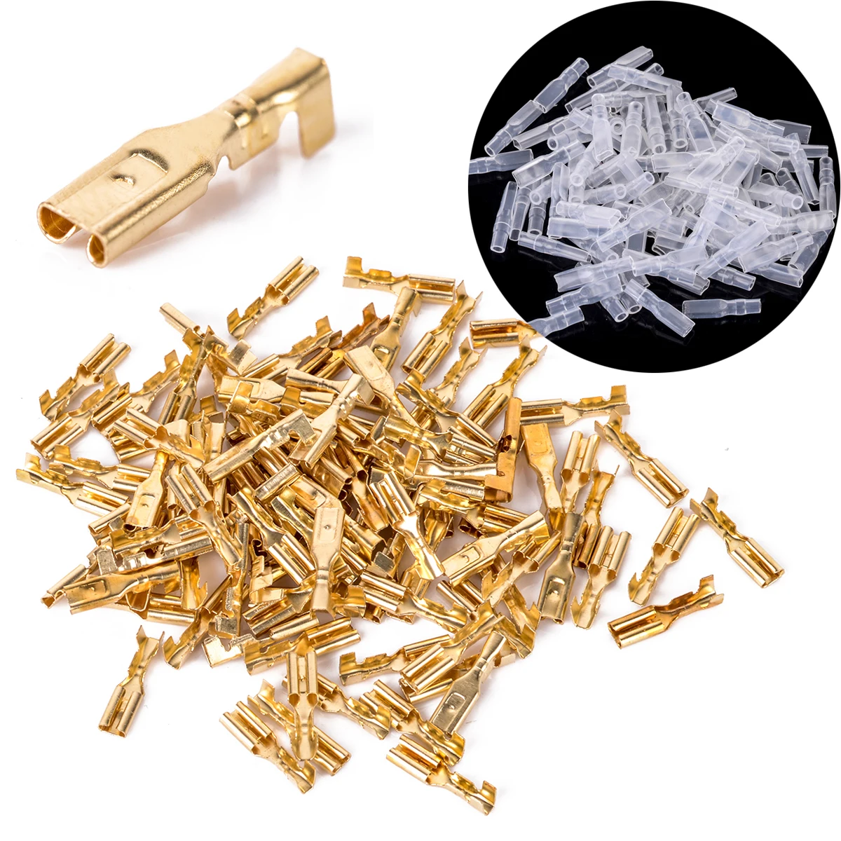 100Set Female Spade Connectors 2.8mm Brass Crimp Terminal 22 16AWG with Insulating Sleevein