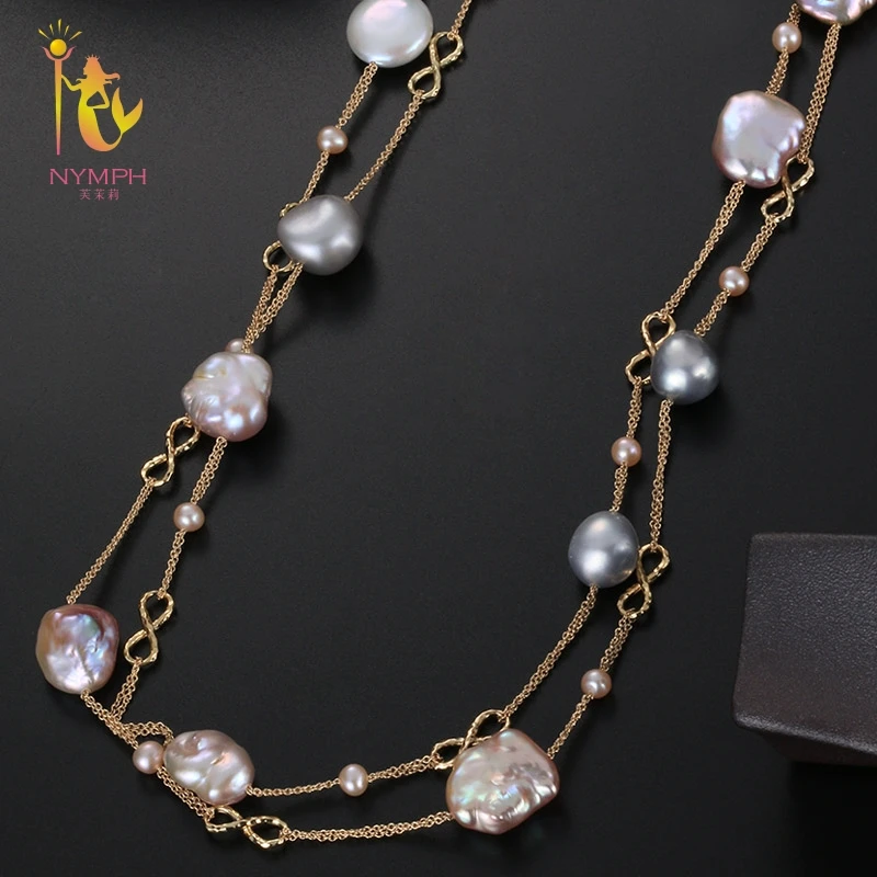 [NYMPH] Fine Jewelry Long Pearl Necklace Natural Baroque Pearl Sweater Chain For Women Anniversary Gift X328