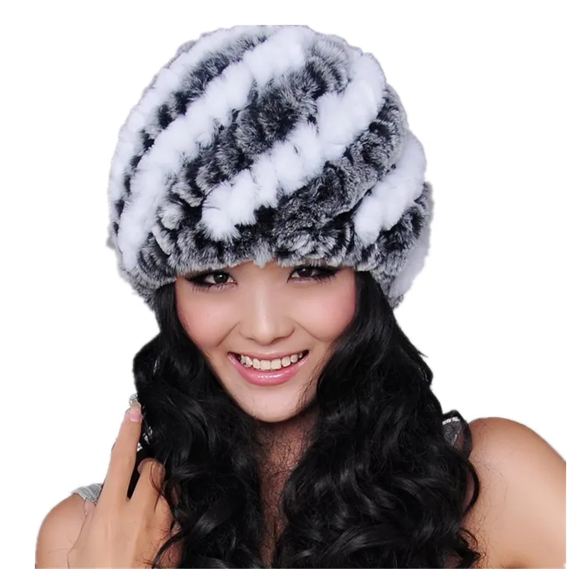 

Fashion Brand Genuine Rabbit Fur Women's Winter Caps Thick Hand Knitting Hat For Girls Warm Women Wool Beanie Braid Female Hats
