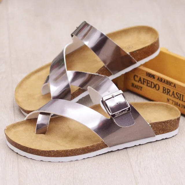 2017 Cork Slippers Women Summer Beach Sandals Floral Cork Slipper