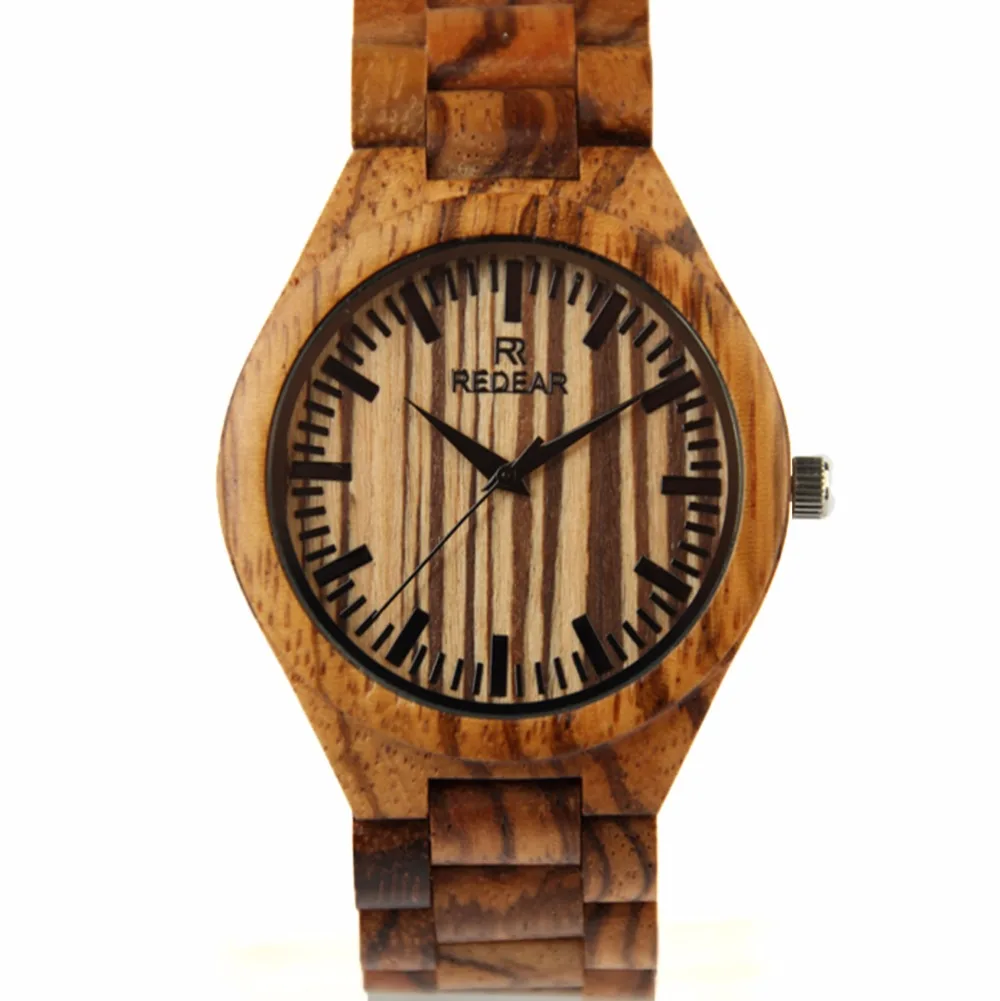 2017 Round Vintage Zebra Wood Men Watch With Ebony Bamboo Wood Face