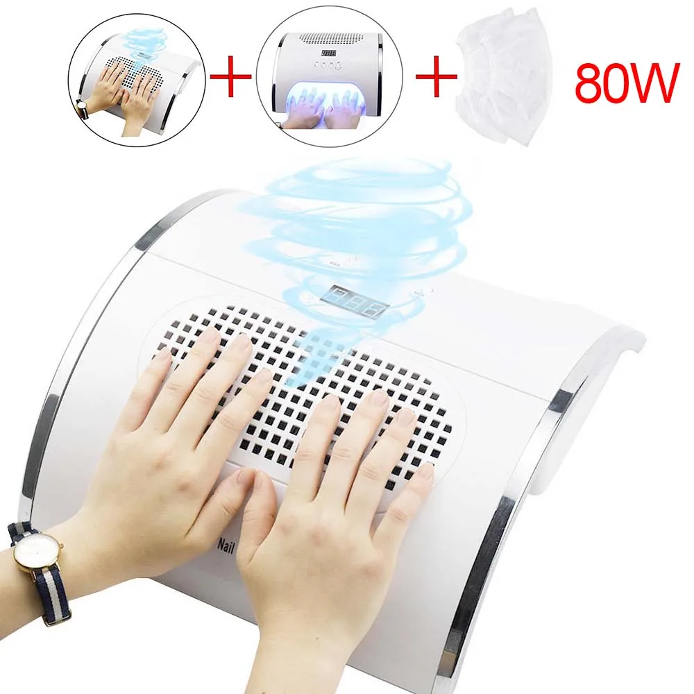 

80W 2 In 1 Nail Dust Cleaner Vacuum Cleaner Machine Dust Collector With UV LED Nail Lamp Nail Dryer Nail Manicure Tool