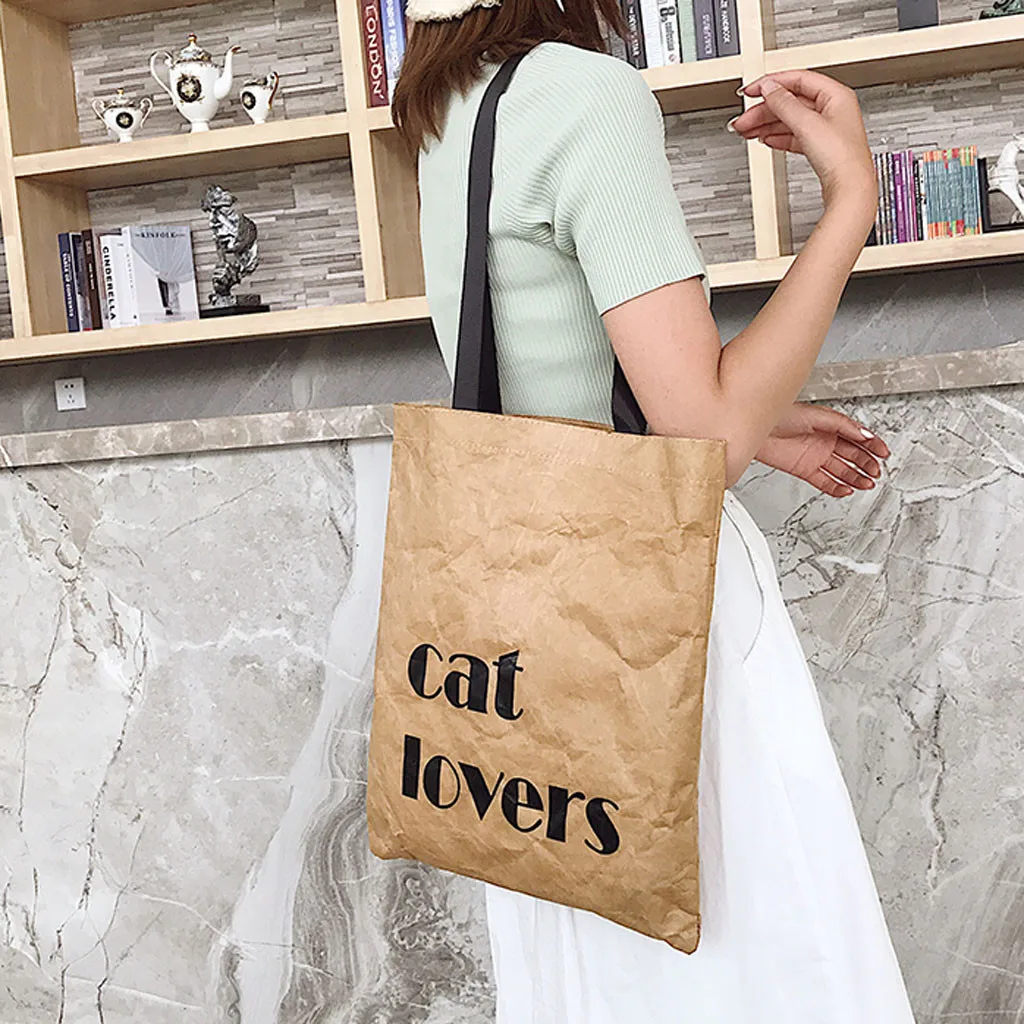 

Europe Women Retro Kraft Paper Casual Tote Female Wrinkled Shoulder Bag Simple Solid Canvas Shopping Bag Handbag