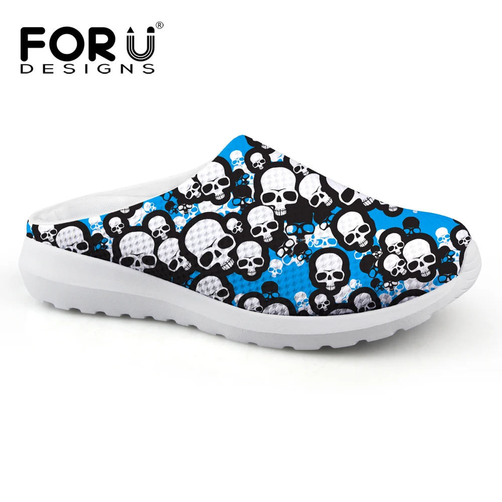 

FORUDESIGNS High Quantity Print Skull Fashion Slippers Summer Flat Sandals Breathable Cool Unisex Sandals Casual Garden Slipper