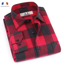 Langmeng 2017 marke 100% baumwolle flanell männer shirt slim fit herren langarm karierte hemden frühling herbst casual shirts männlich