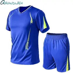 Grandwish/Для мужчин набор лето плюс Размеры M-9XL быстрое высыхание футболки шорты комплекты Для мужчин большой Размеры из 2 предметов футболки