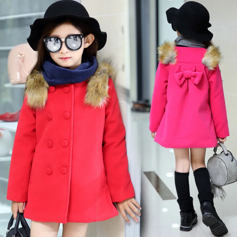 

Children Jacket For Girls Clothing Spring Autumn Kids Windbreaker Outerwear Shoulder Hair Girls Christmas Coat 4 6 8 10 12 Years