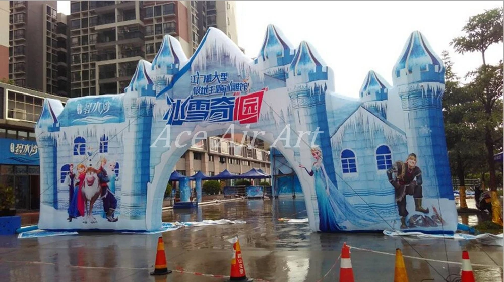 

free air blower giant Inflatable castle arch Flozen Entrance with The Snow Queen Elsa for Event Made in China