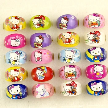 

1pcs Hello Kitty Children Ring Animation Cartoon Plastic Resin Jewelry For Kid Girl Wholesale Rings Lots Party Supplies