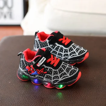 

Fashion Spider Man Kids Shoes with Light Air Cushion Damping Children Luminous Sneakers Boy Girl Led Light Shoes