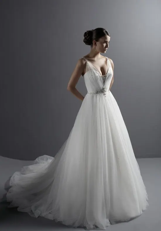 

W-11 New Arrival V-neck Tulle A-line Beads Zipper Floor Length Wedding Dress 2012