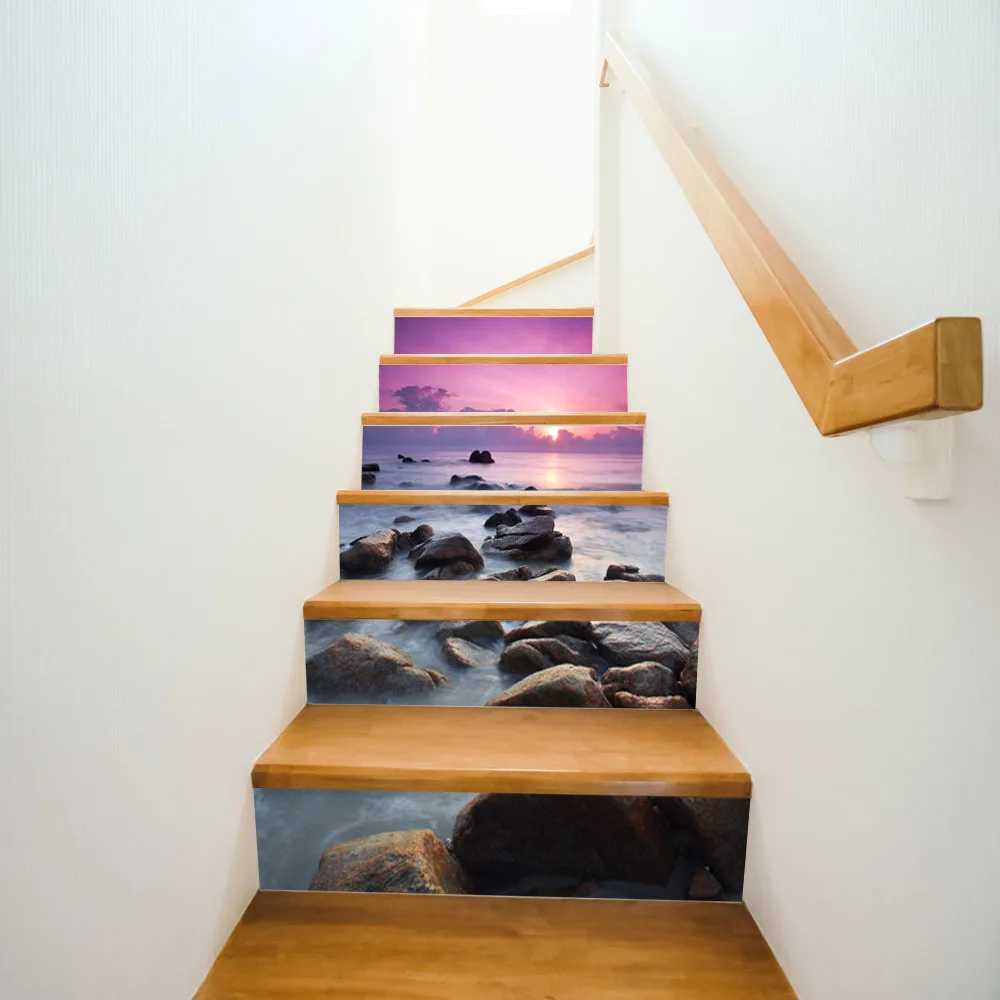 

6 Pcs/Set Rocks Sea Sunrise Stairs Stickers Floor Wall Decor Decals Sticker Living Room Decoration DIY Home Decor Hot Sale