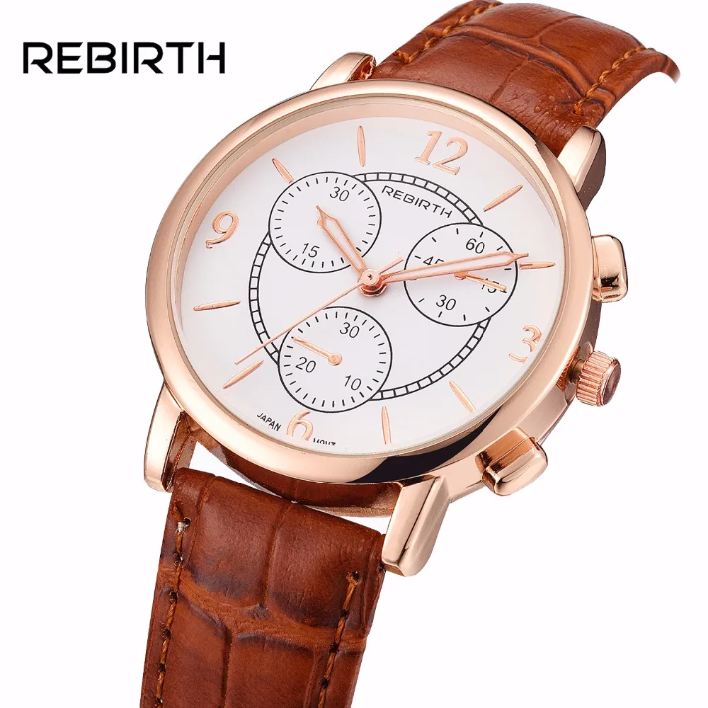 

REBIRTH Fashion Brand Women's watches Casual Leather Watchband suit women Watch 2017 Simple Waterproof Quartz Ladies Watch clock