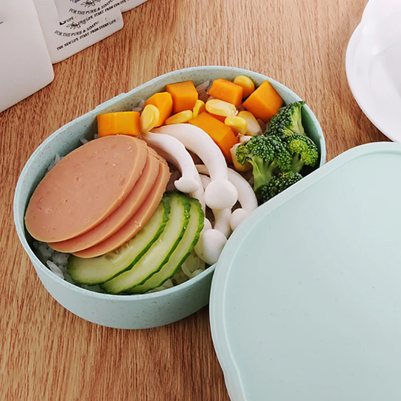 

Wheat Straw Kids Lunch Box Food Heated Container Thermal Lunch Box Containers with Compartments with Water Bottle Bent