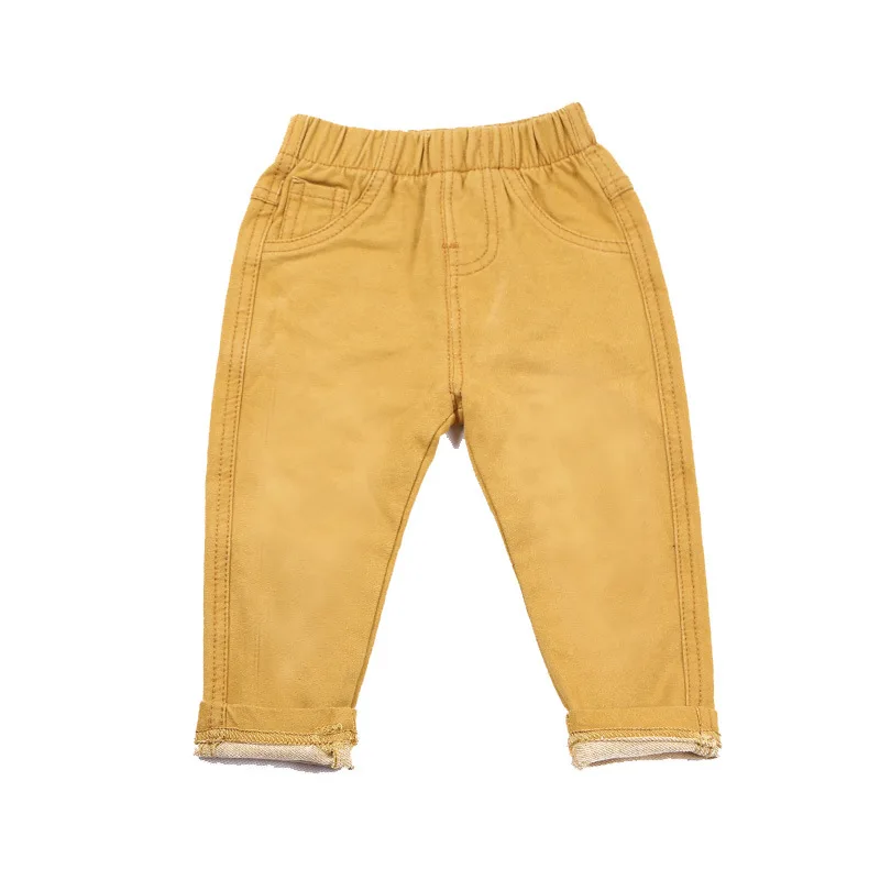 Толстые зимние теплые кашемировые джинсы для маленьких мальчиков и девочек детские джинсы высокого качества для маленьких ног модные детские патч для брюк от 18 месяцев до 6 лет - Color: Yellow