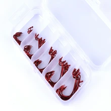 50 шт. большой Рыболовный крючок набор высокоуглеродистой стали джиг Крючки#1,#2,#1/0,#2/0,#3/0 размер смешанный рыболовный снасти коробка красный черный выбор