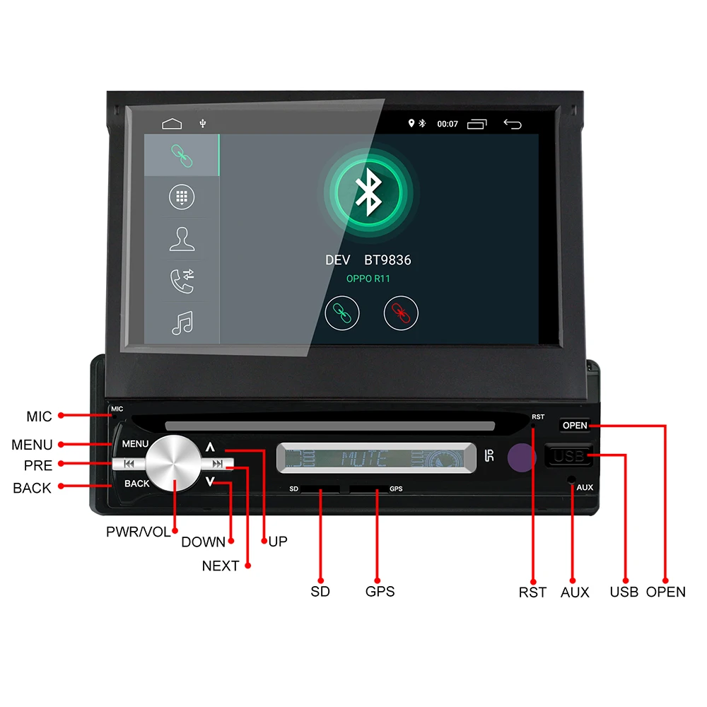 1din Android 8,1 2G+ 16G Автомобильная стерео MP5 " четырехъядерный gps Bluetooth зеркальная связь WiFi AM FM RDS радио автоматический выдвижной экран