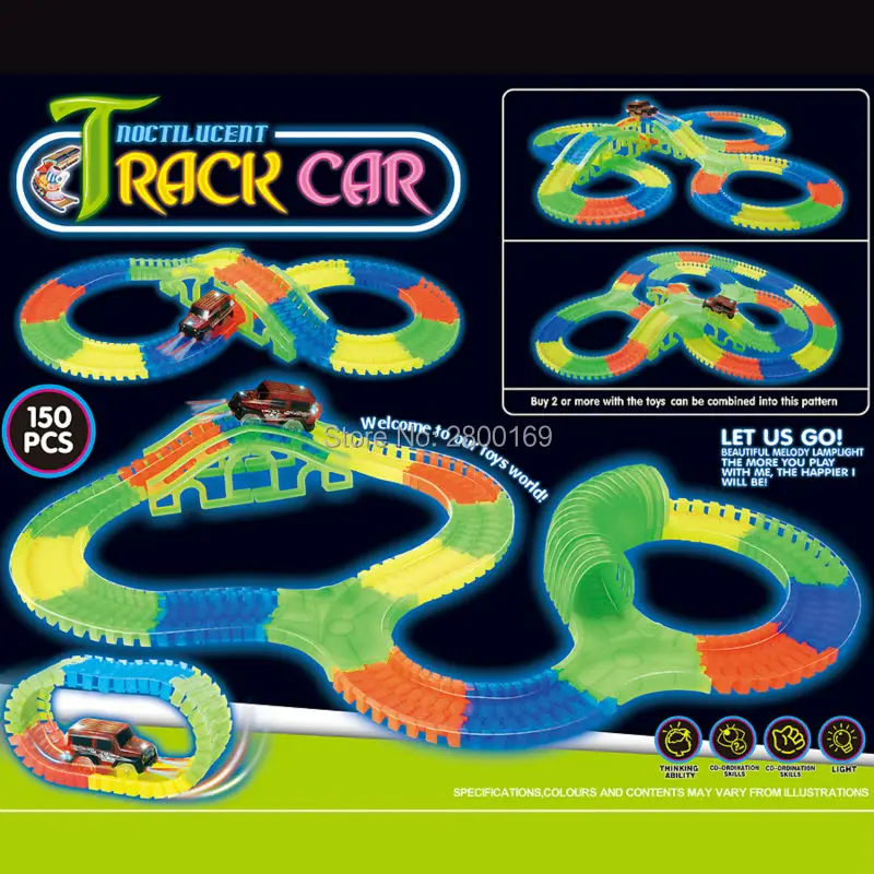 

Bend Flex Slot DIY Assembly Puzzle Grows race track Toy Glow in the Dark Educational Toys for Kids 56/128/150pcs + 1 PC Led Car