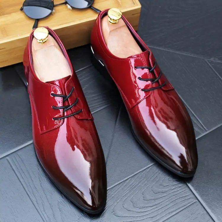ERRFC Designer Luxury Red Wedding Shoes Men Fashion Shinny PU Leather