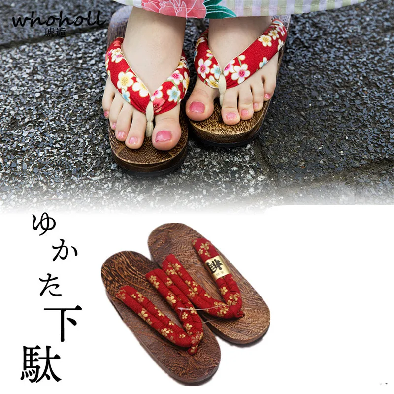 

WHOHOLL Original Geta Women Japanese Kimono Clogs Flat Platform Wooden Slippers Cosplay Costumes Flip-flops Sandals Wooden