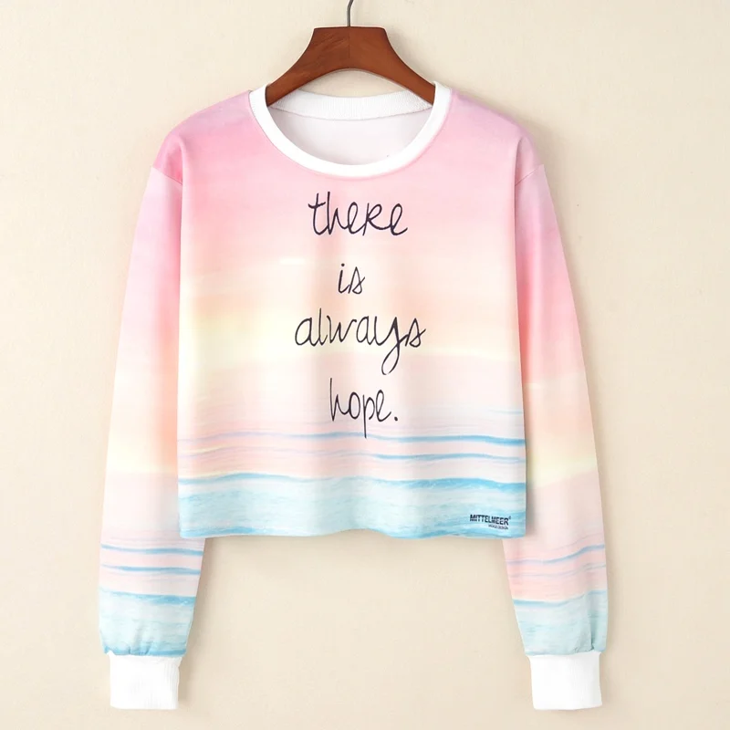 KaiTingu Women Casual Pullover Harajuku Fashion Crop Tops Long Sleeve Ladies Print Short Cropped Sweatshirt For Autumn | Женская одежда