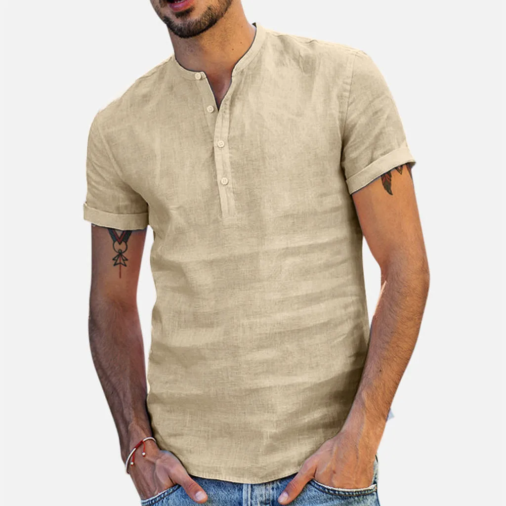 

t-shirt men summer Pullover t shirt men music Linen Soid Color Breathable Men Quality Casual Shirts T Shirts Tops Blouse L0506