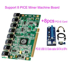 Riser Card Support 8 Graphics For Mining Video card BTC Miner Machine 1 PCI-E To 8 Pin USB 3.0+8pcs SATA to 8Pin Adapter Card